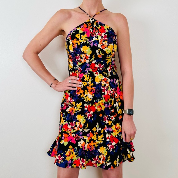 New Aidan by Aidan Mattox Abstract Print Crepe Fit & Flare halter mini dress - Picture 3 of 15